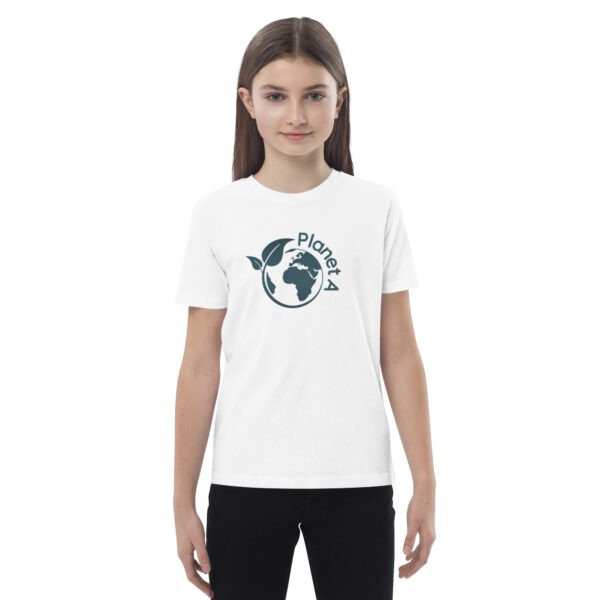 Kinder-T-Shirt aus Bio-Baumwolle mit abstraktem Blatt- und Weltmotiv „Planet A“, Medium Fit, nachhaltig produziert