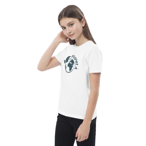 Planet A – Bio-Kinder-T-Shirt mit Welt- und Blattmotiv (Größe 3–13 Jahre) – Bild 4