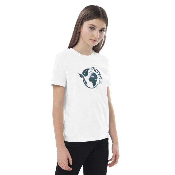Planet A – Bio-Kinder-T-Shirt mit Welt- und Blattmotiv (Größe 3–13 Jahre) – Bild 3